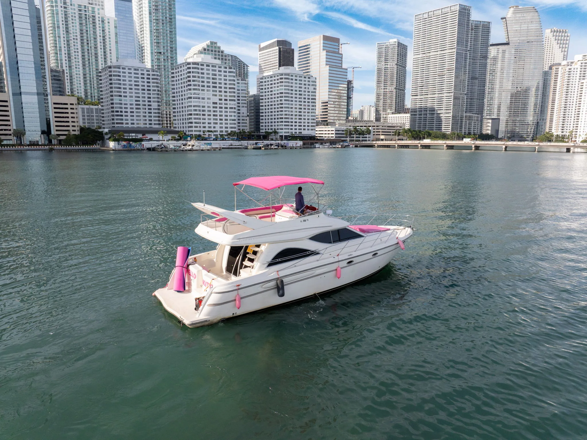 50' Hello Kitty white and pink Miami yacht cruising Biscayne Bay